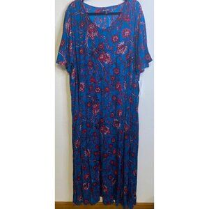 NEW ROAMAN'S Crinkle Short Sleeve Maxi Long Dress Floral Teal Burgundy Flowy